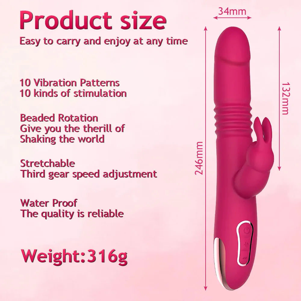 Rabbit vibrator with telescopic pleasure toy